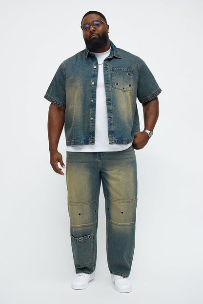 Baggy Eyelet Jean - Vintage Blue Wash