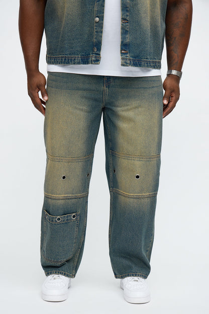 Baggy Eyelet Jean - Vintage Blue Wash