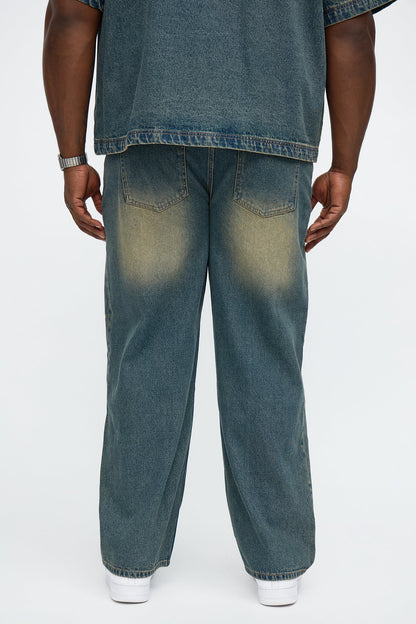 Baggy Eyelet Jean - Vintage Blue Wash
