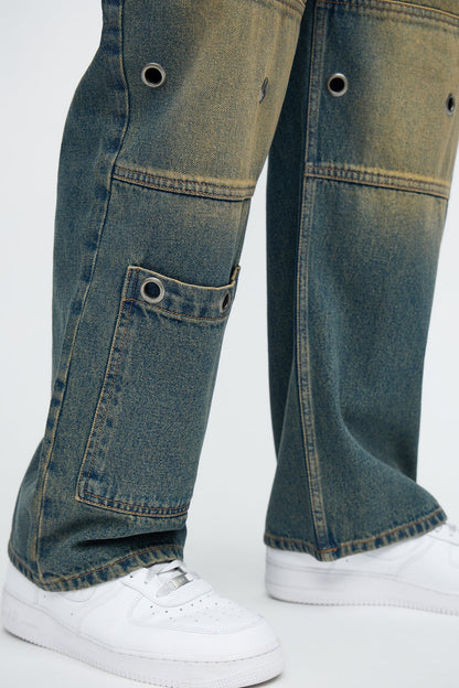 Baggy Eyelet Jean - Vintage Blue Wash