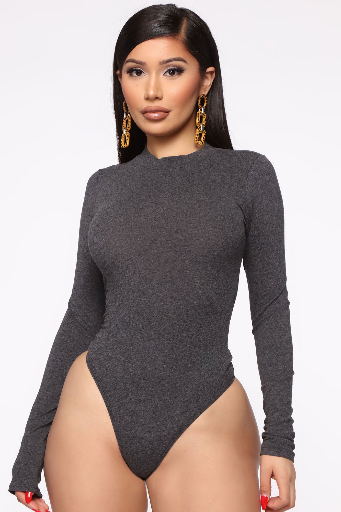 Melanie Mock Neck Bodysuit - Dark Grey