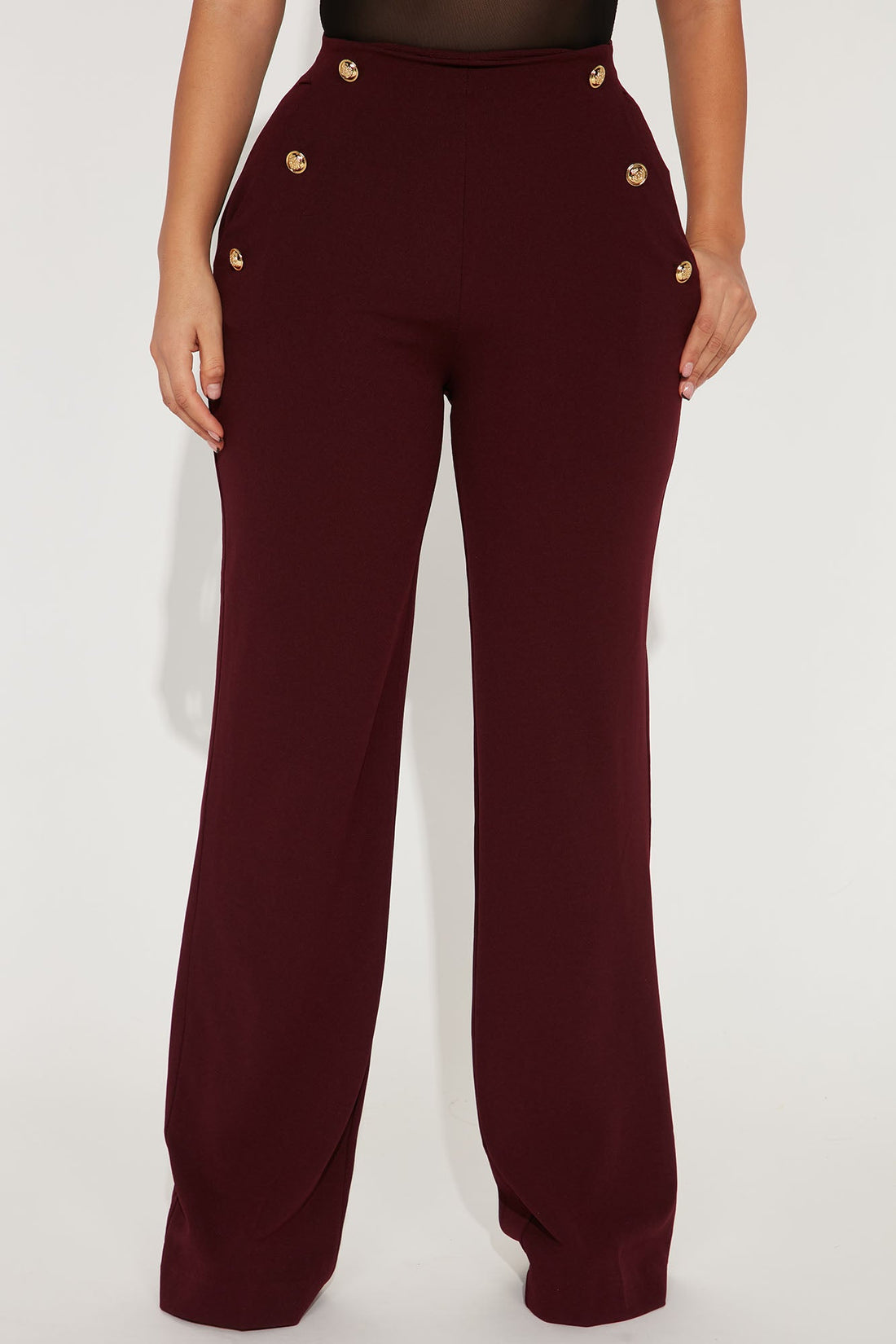 Celine High Waist Button Pants - Burgundy