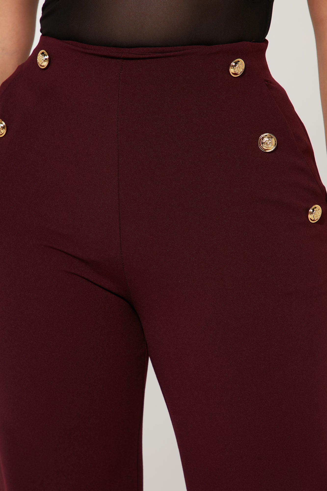 Celine High Waist Button Pants - Burgundy