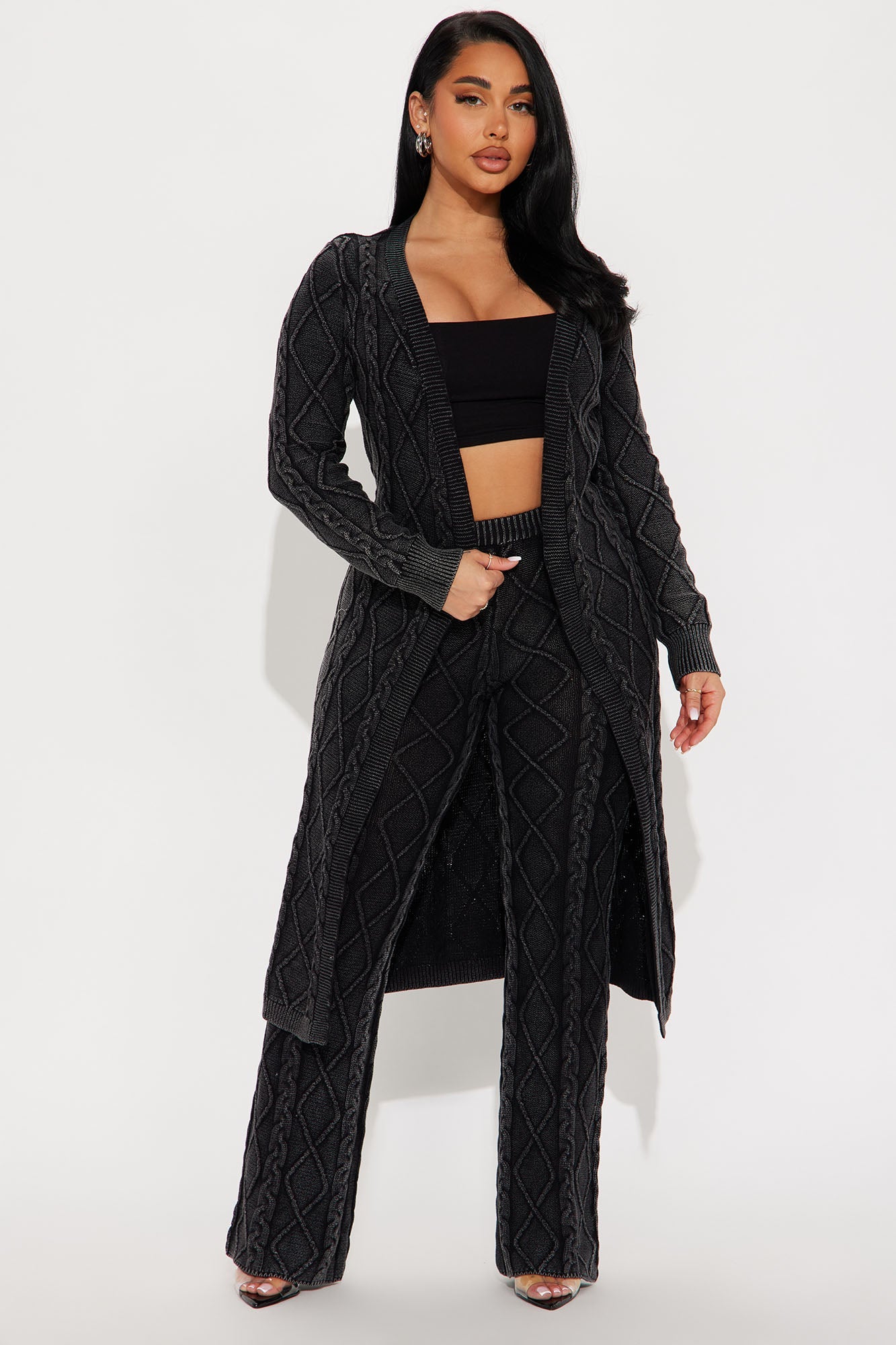 Sunday Staple Washed Sweater Pant Set - Charcoal