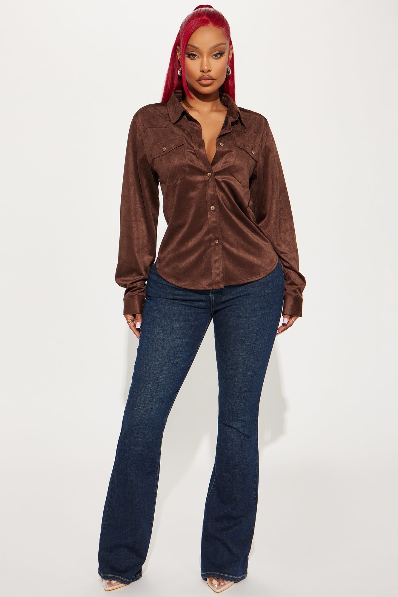 Out West Faux Suede Shirt - Chocolate