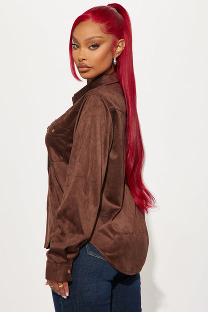 Out West Faux Suede Shirt - Chocolate