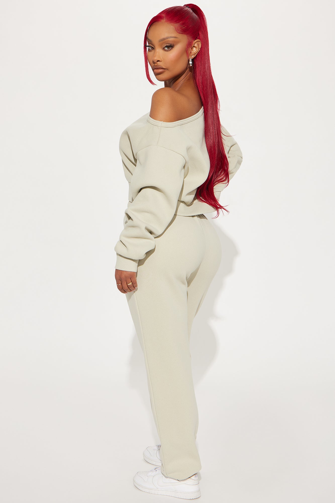 Charlotte Off Shoulder Sweatsuit Set - Stone