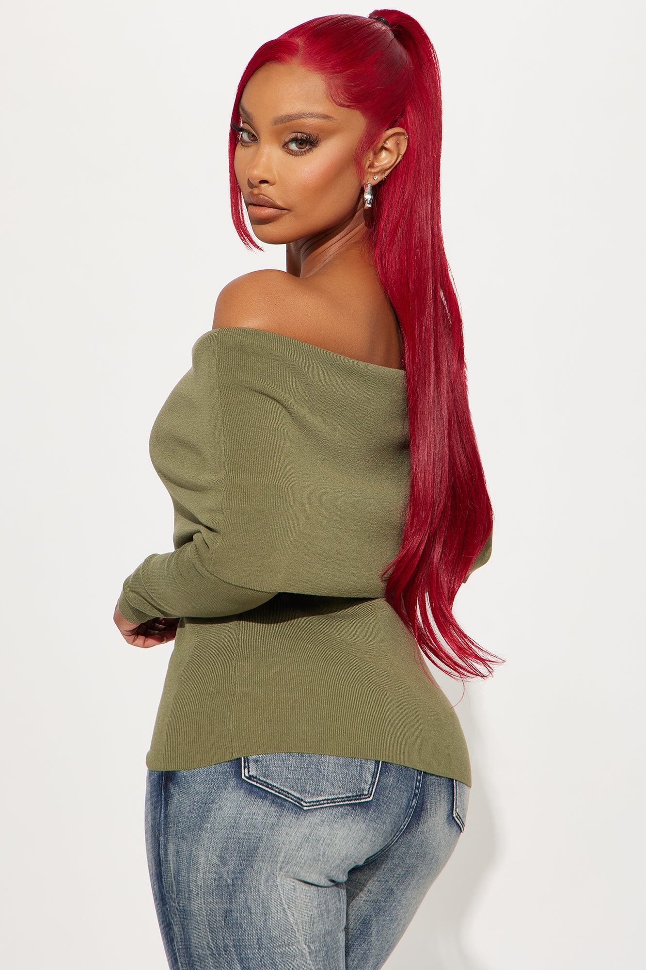 Marline Off Shoulder Sweater - Olive