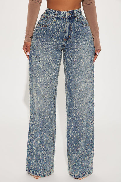 Turning The Page Embellished Wide Leg Jeans - Medium Wash
