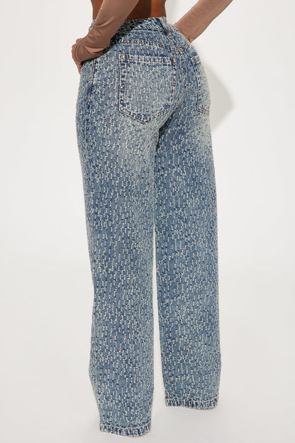 Turning The Page Embellished Wide Leg Jeans - Medium Wash