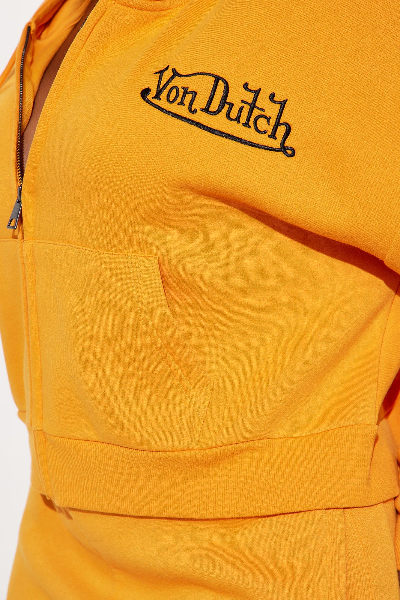 Von Dutch Embroidered Cropped Hoodie - Orange