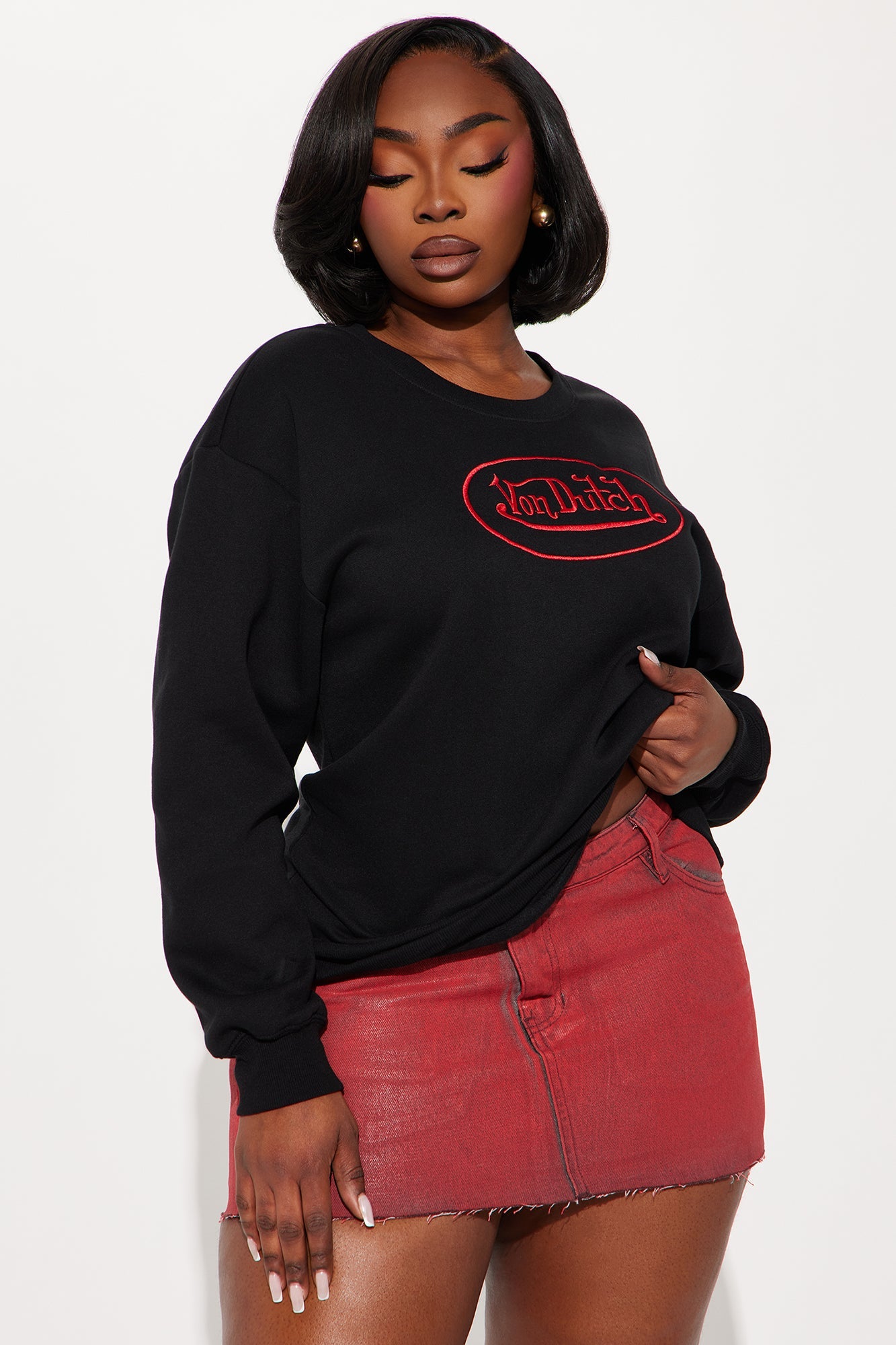 Von Dutch Embroidered Crewneck Sweatshirt - Black/Red