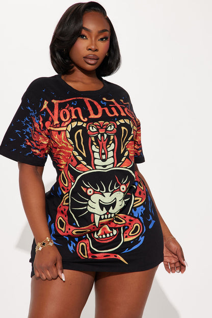 Von Dutch Flame T-Shirt Dress - Black/combo