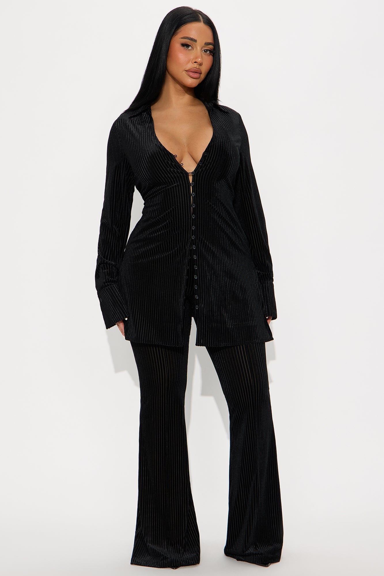 Too Early To Tell Velvet Pant Set - Black