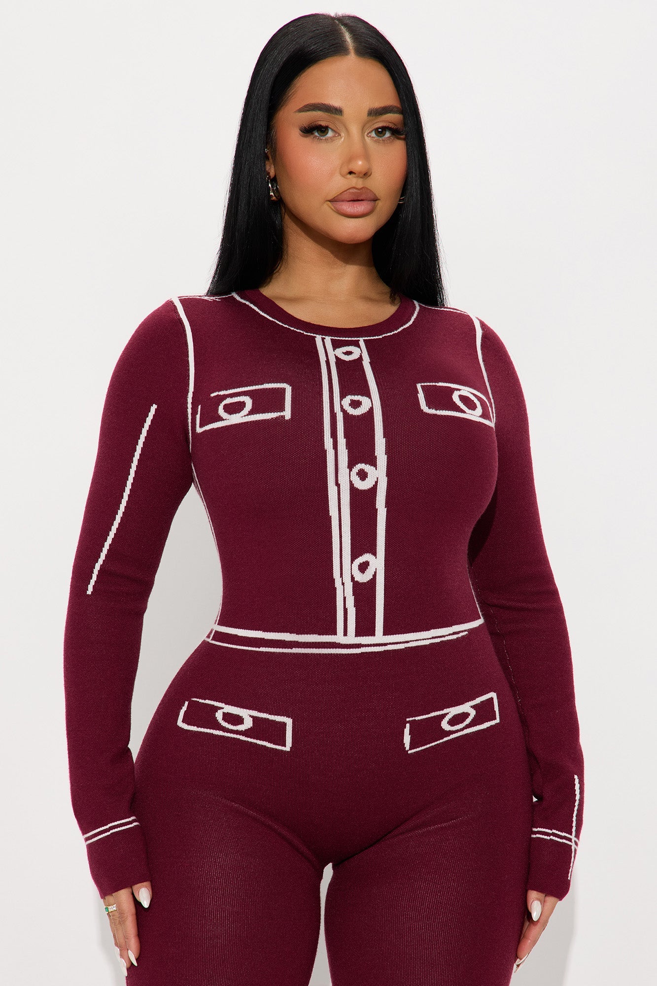 Rosie Sweater Long Sleeve Jumpsuit - Wine