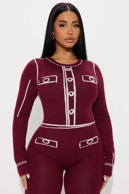 Rosie Sweater Long Sleeve Jumpsuit - Wine