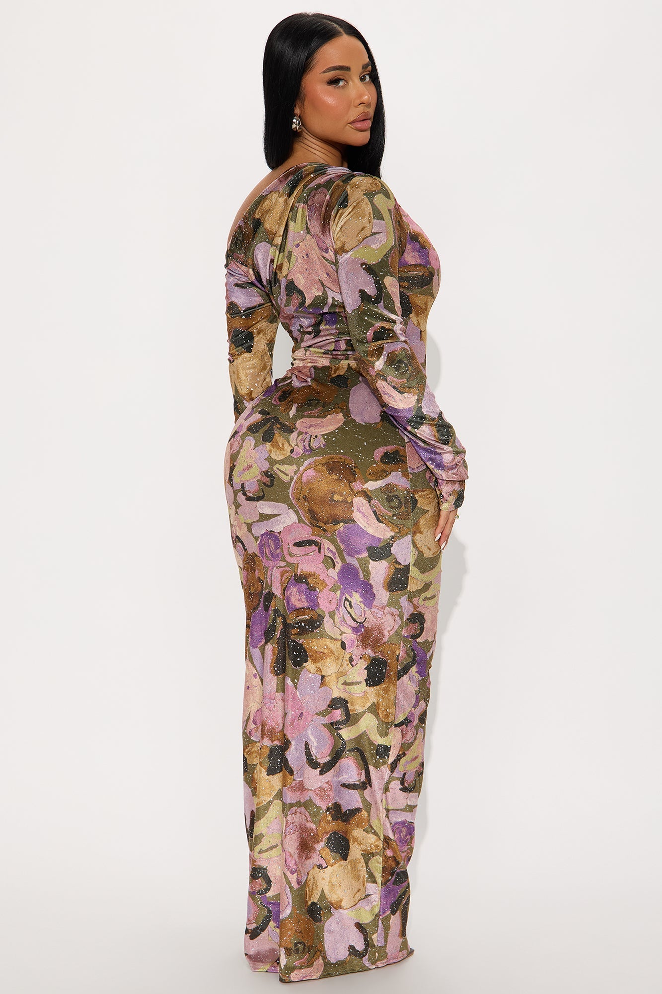 Prisa Floral Velvet Maxi Dress - Olive/combo