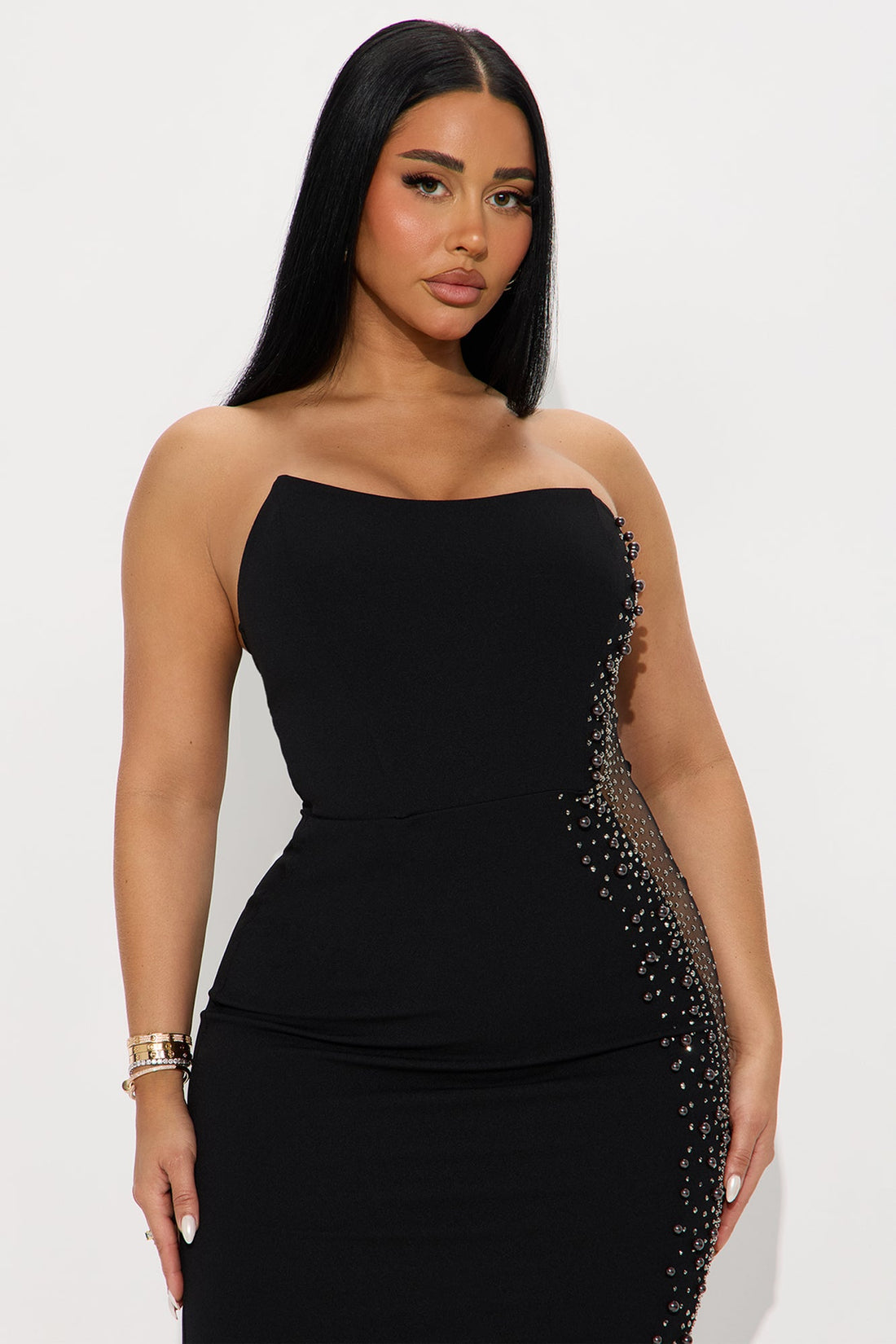 Heart Eyes Embellished Maxi Gown - Black