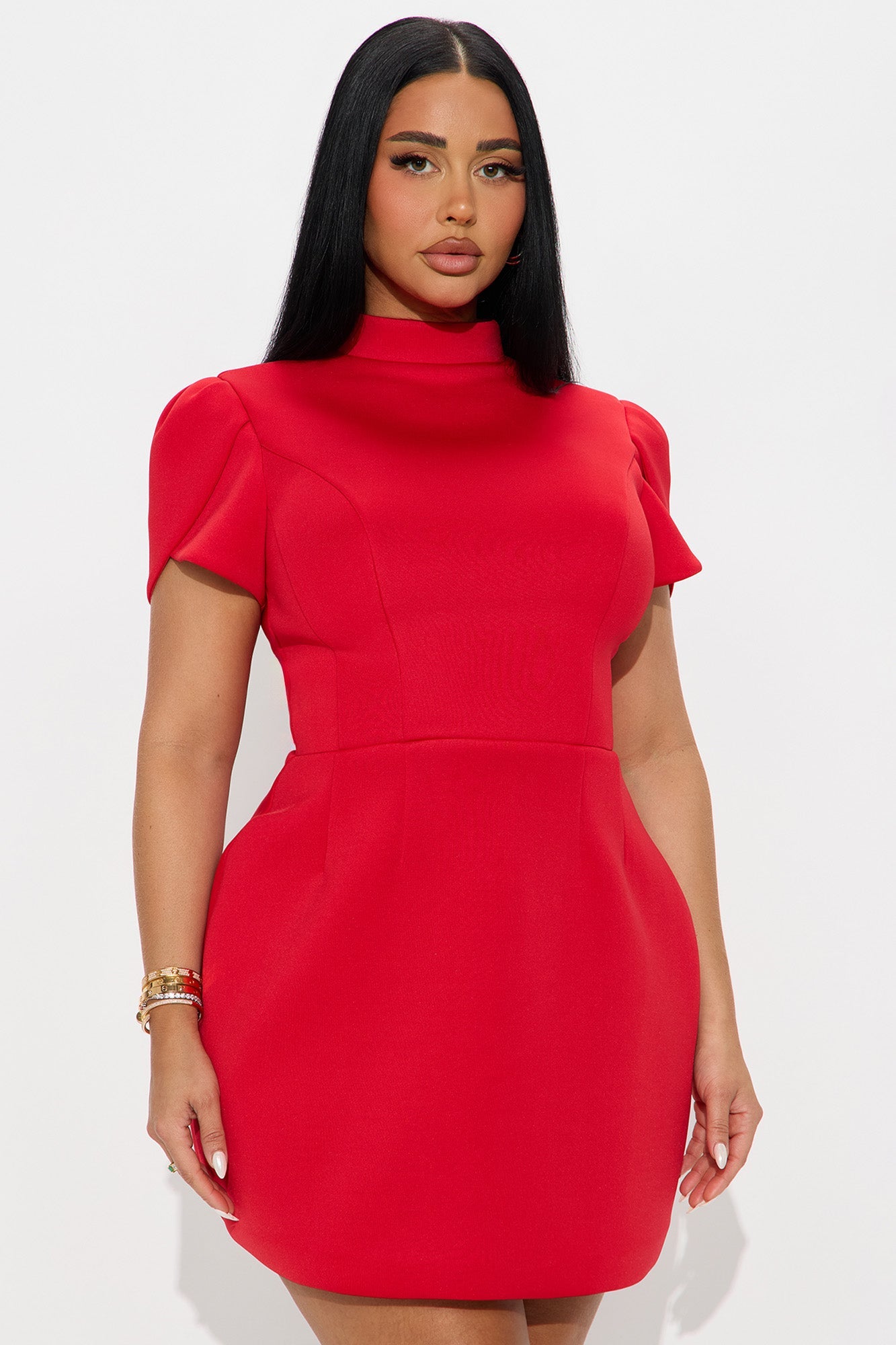 Gemma Mock Neck Mini Dress - Red