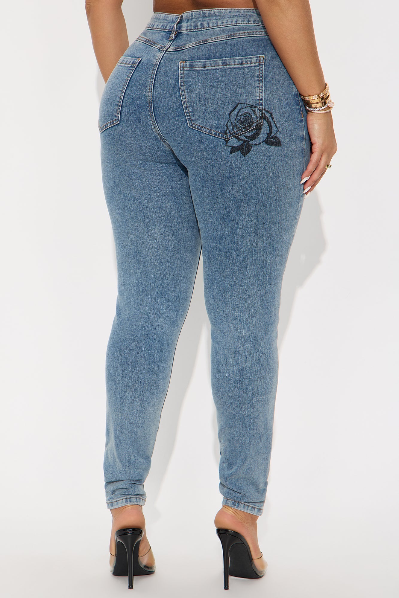 Chained To You Printed Skinny Jeans - Medium Wash