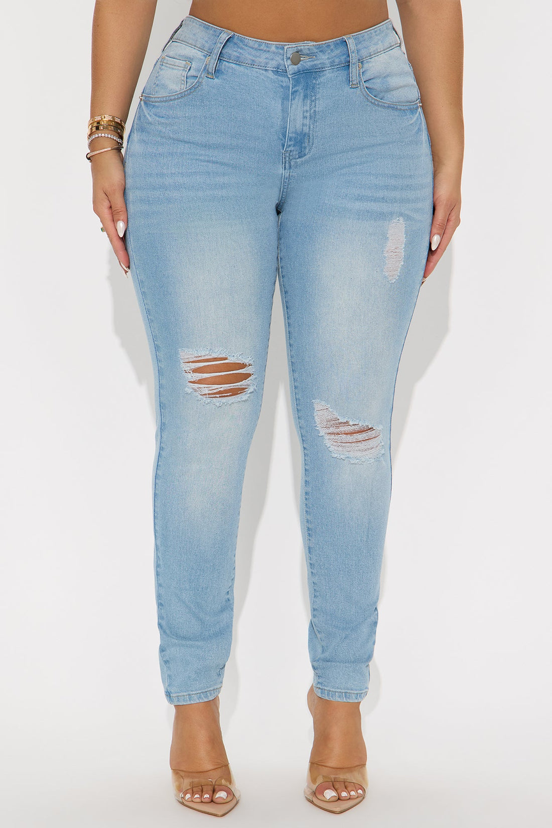 Girly Ambition Ripped Curvy Skinny Jeans - Light Wash