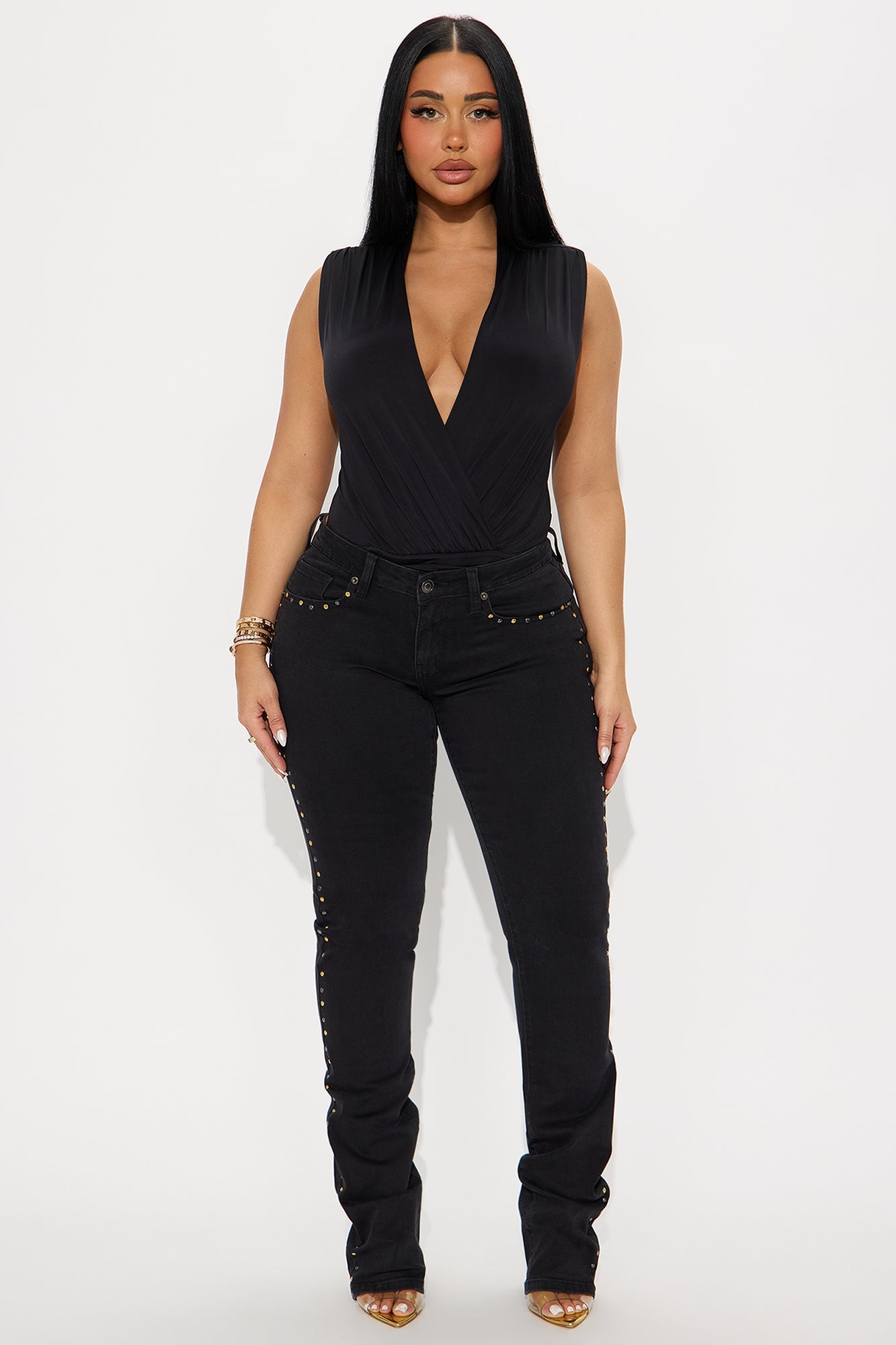 At The Venue Embellished Stacked Skinny Jeans - Black Wash