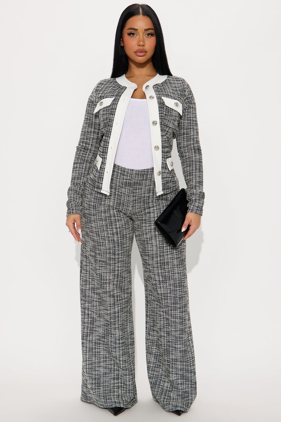 Matter Of Fact Tweed Pant Set - Black
