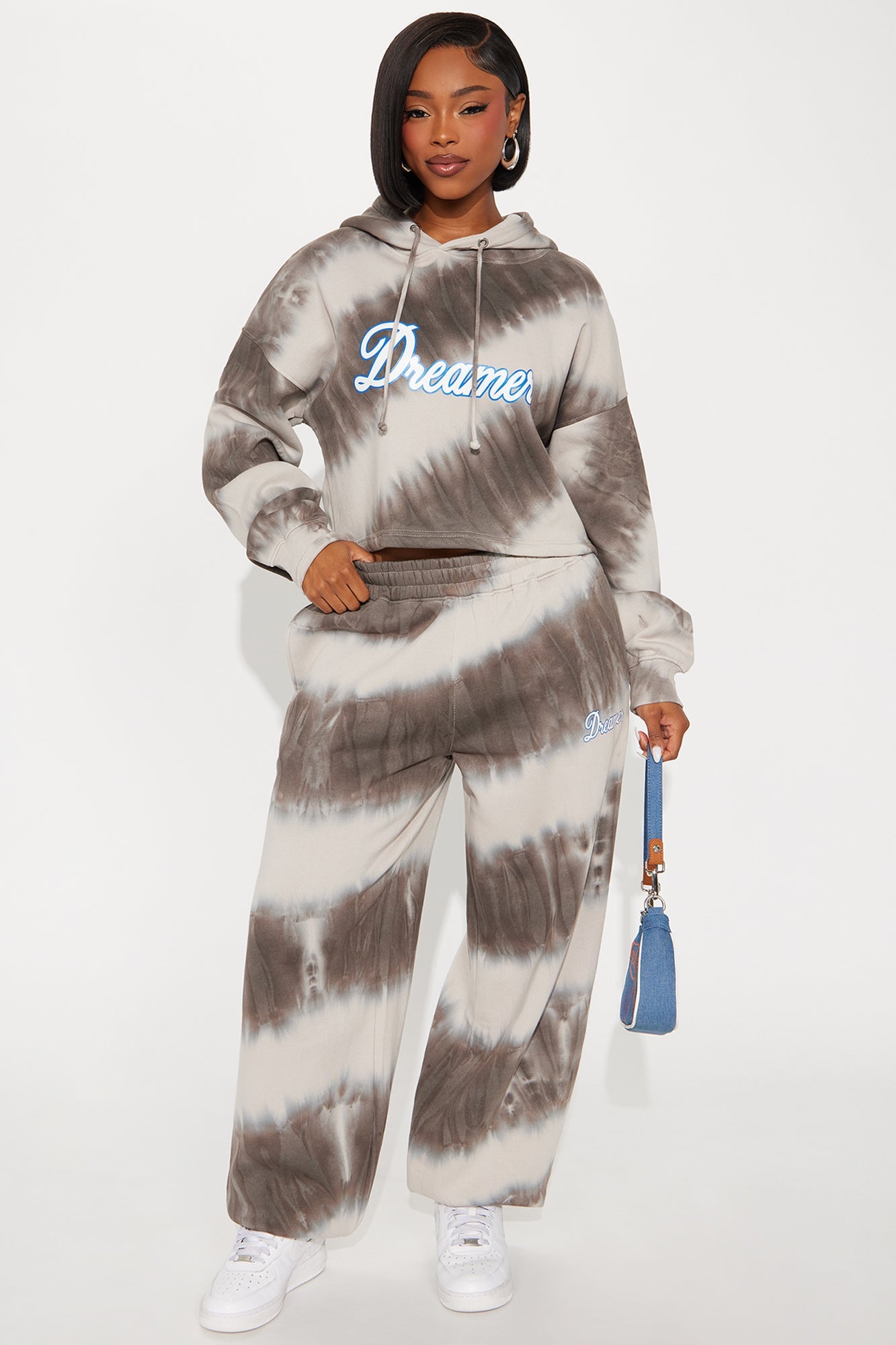 Dreamer Tie Dye Fleece Pant Set - Grey/combo