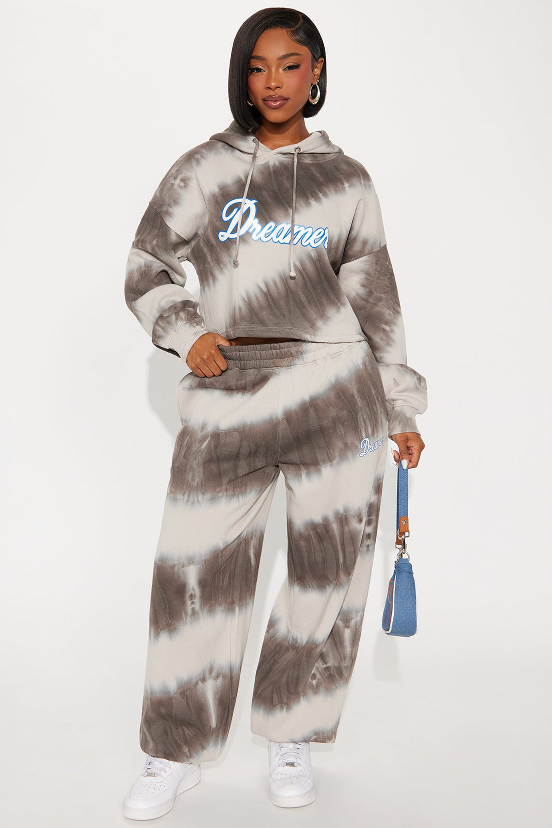 Dreamer Tie Dye Fleece Pant Set - Grey/combo