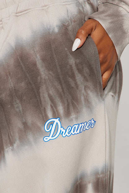Dreamer Tie Dye Fleece Pant Set - Grey/combo