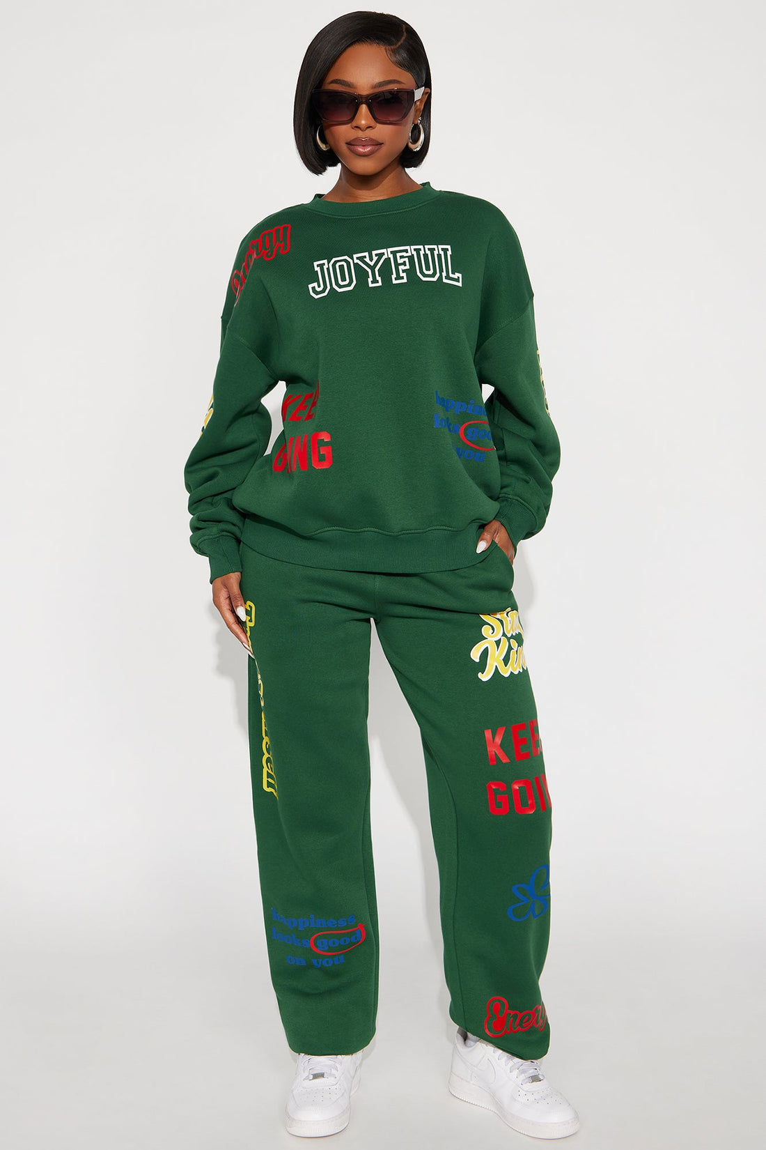 Optimism Overload Fleece Jogger Set - Green