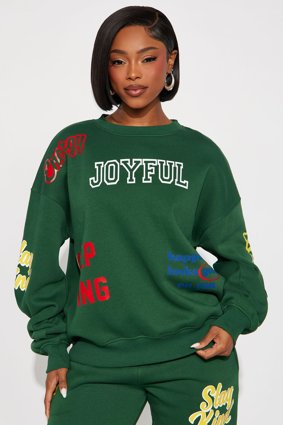 Optimism Overload Fleece Jogger Set - Green