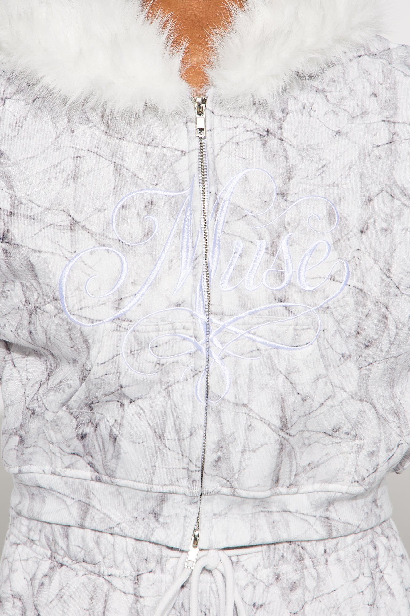 Lina Fur Trim Hoodie Pant Set - Off White