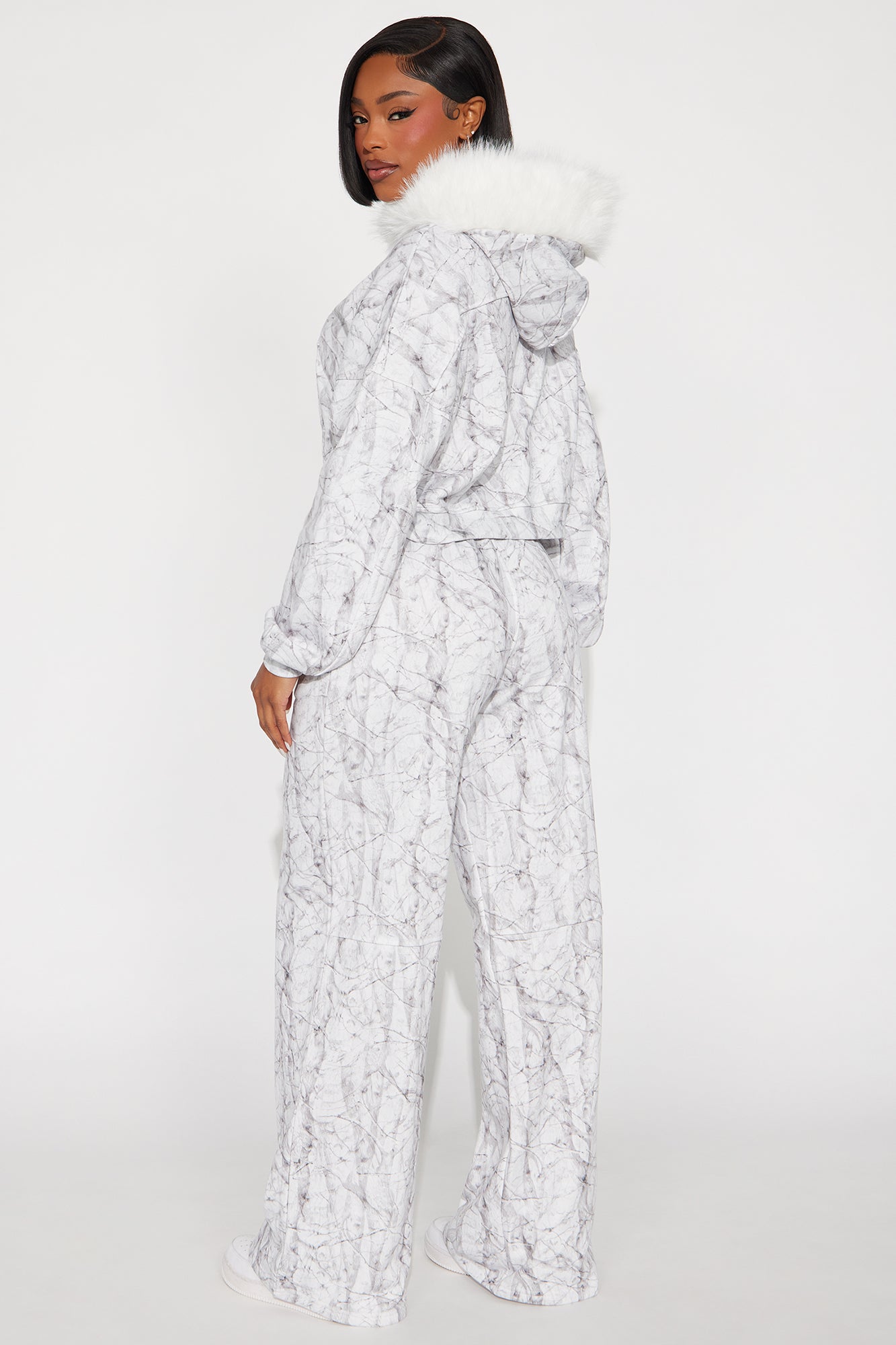 Lina Fur Trim Hoodie Pant Set - Off White