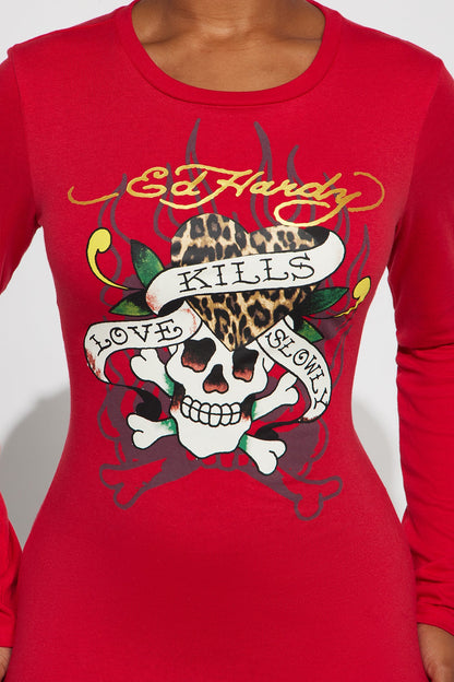 Ed Hardy Love Kills Slowly Long Sleeve Mini Dress - Red