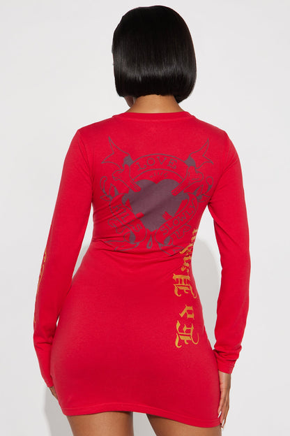 Ed Hardy Love Kills Slowly Long Sleeve Mini Dress - Red