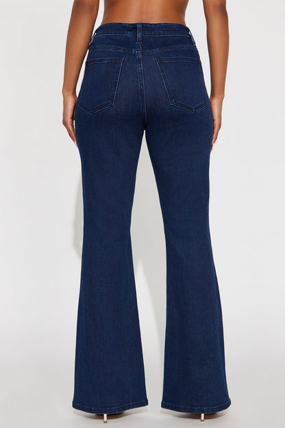 Clutch My Pearls Embellished Flare Leg Jeans - Dark Wash