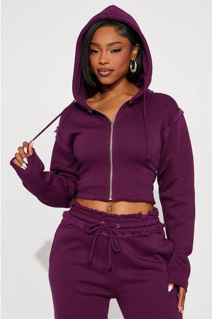 Girly Vibe Fleece Pant Set - Plum