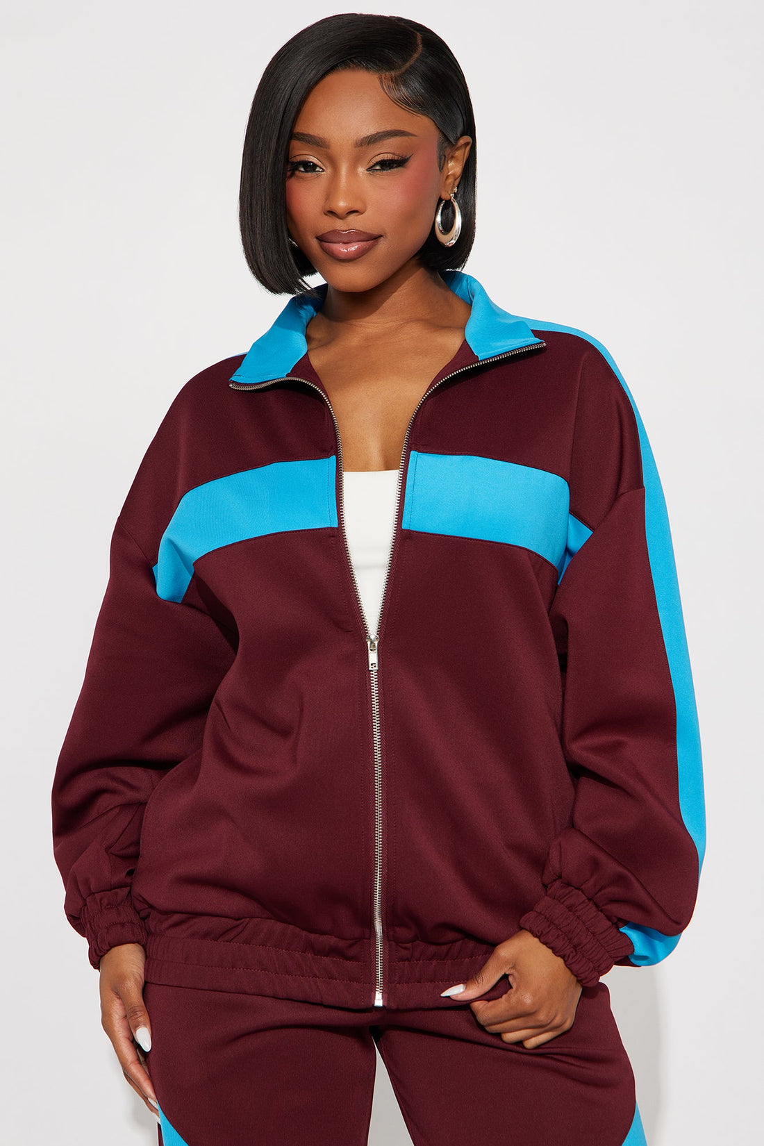 Varsity Pulse Zip Front Jacket Sporty Set - Burgundy/combo