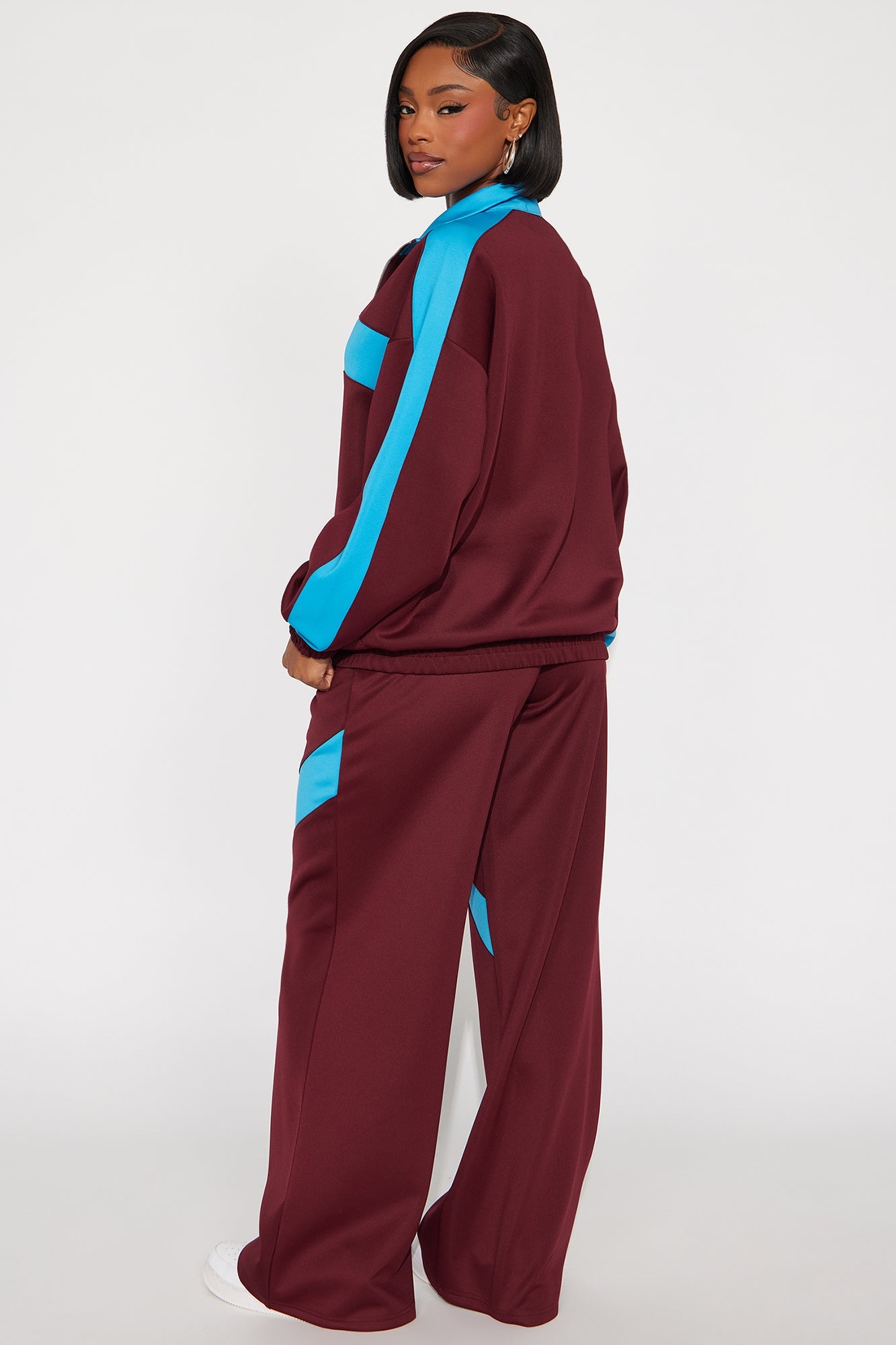 Varsity Pulse Zip Front Jacket Sporty Set - Burgundy/combo