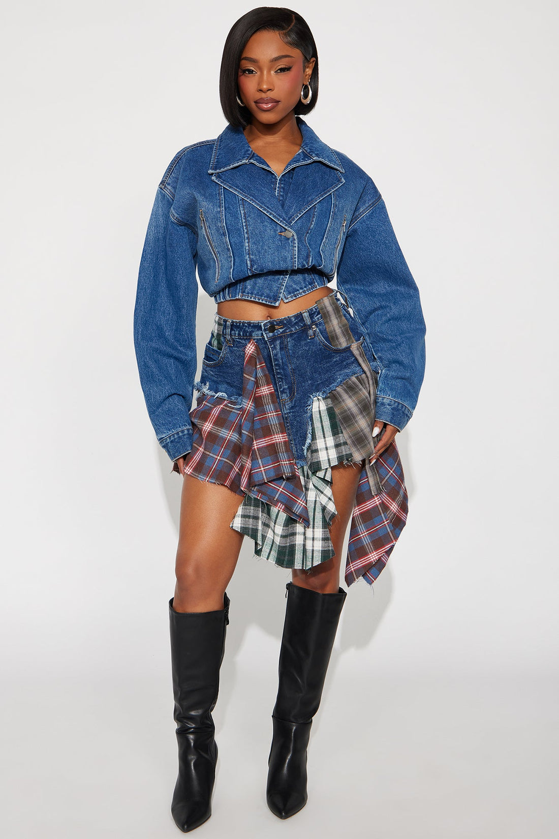 Rad In Plaid Skirt - Dark Wash