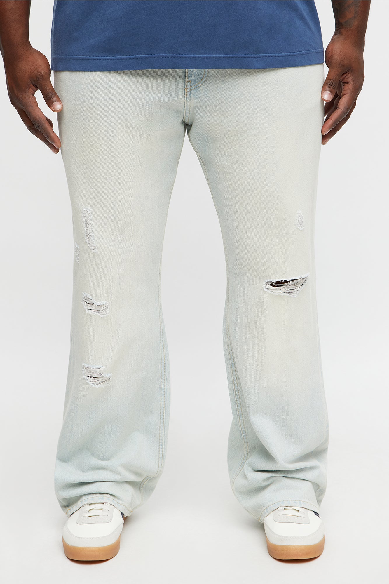 Stacked Slim Flare Self Destruct Distressed Jean - Light Wash