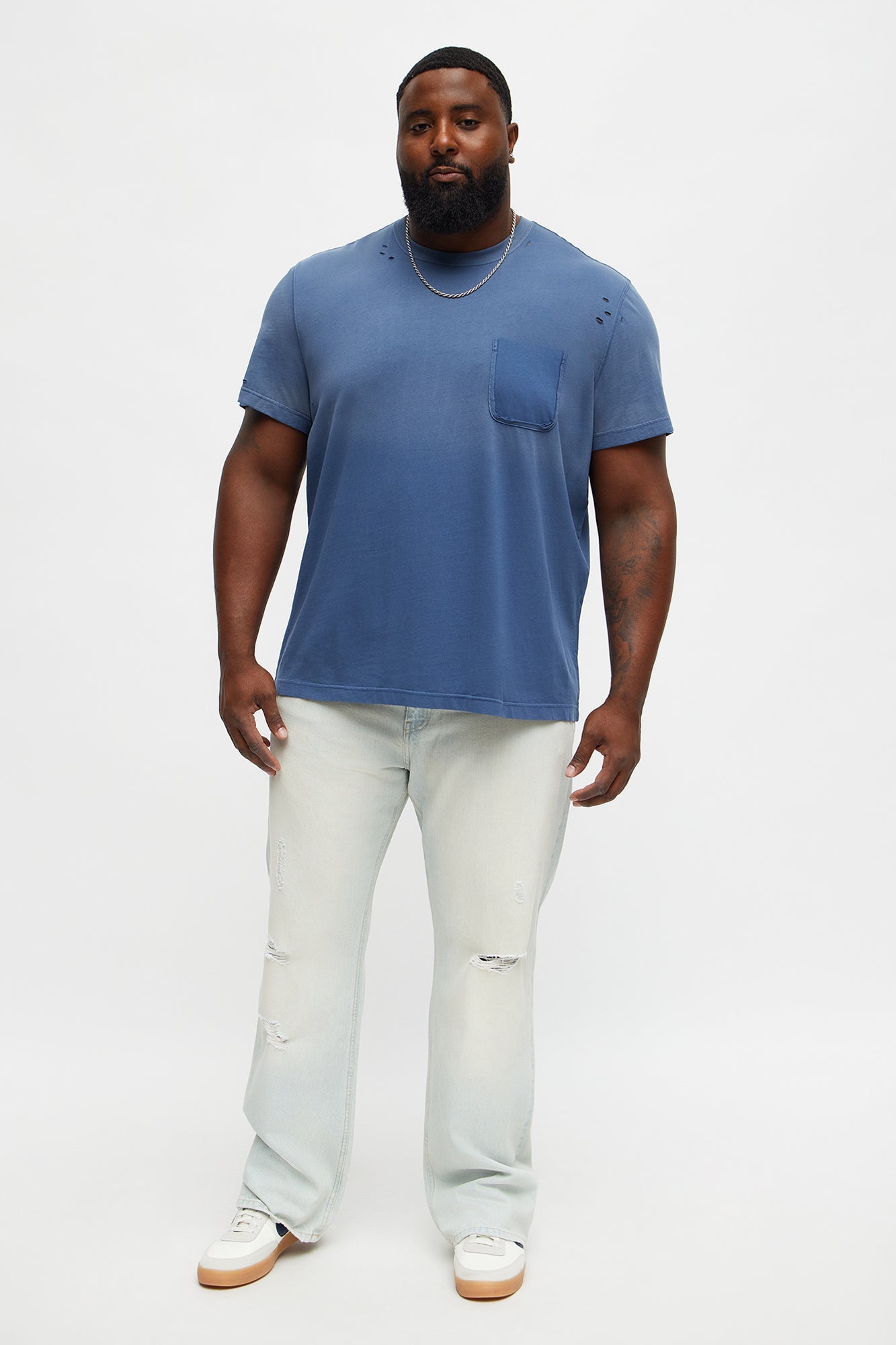 Stacked Slim Flare Self Destruct Distressed Jean - Light Wash