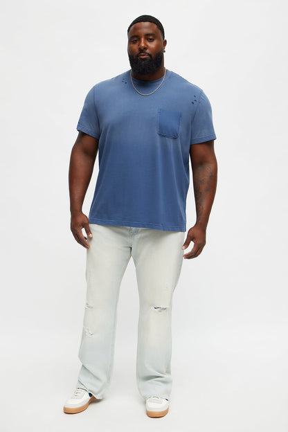 Stacked Slim Flare Self Destruct Distressed Jean - Light Wash