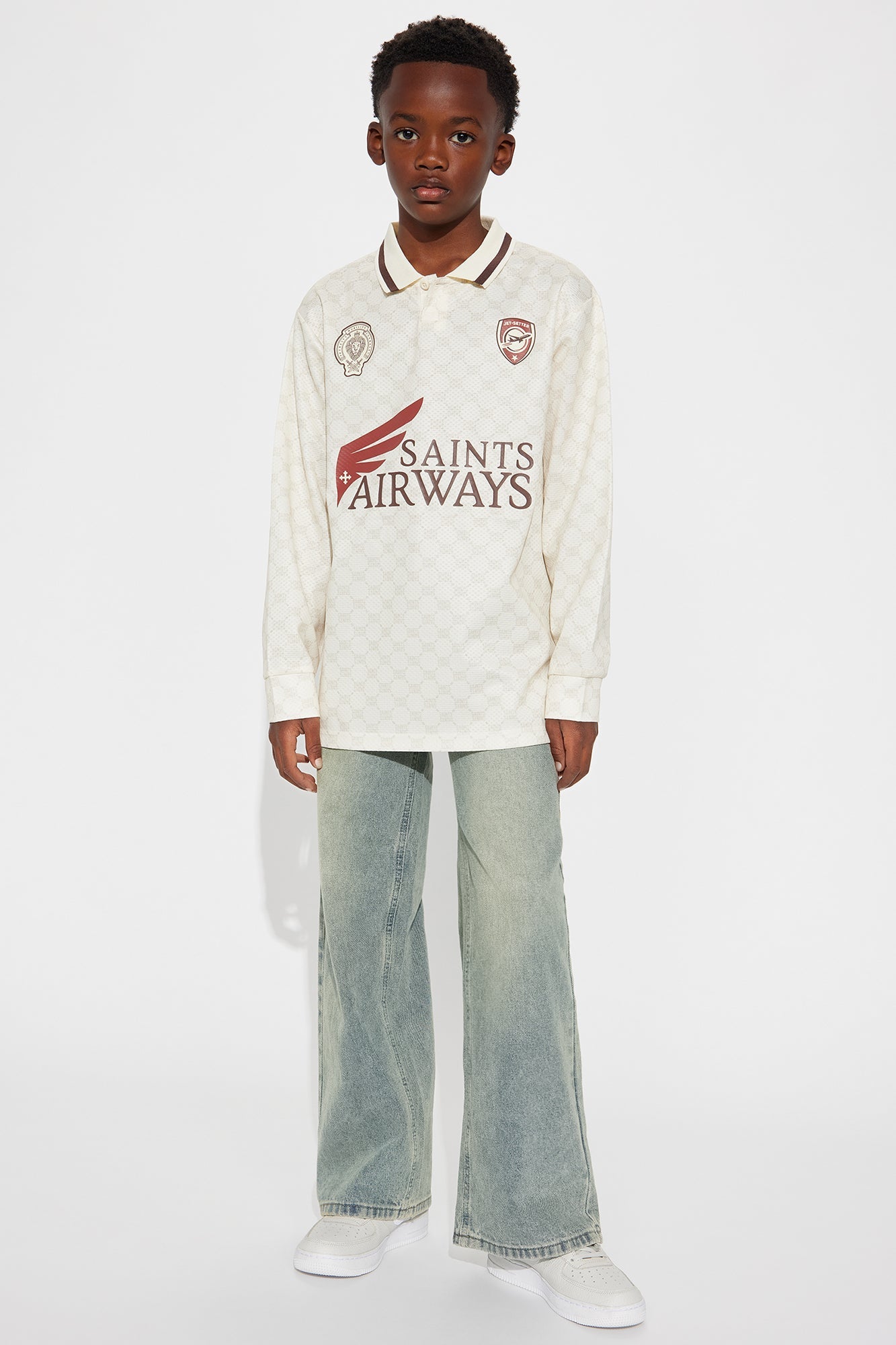 Mini Saints Airways Long Sleeve Jersey Polo - Ivory