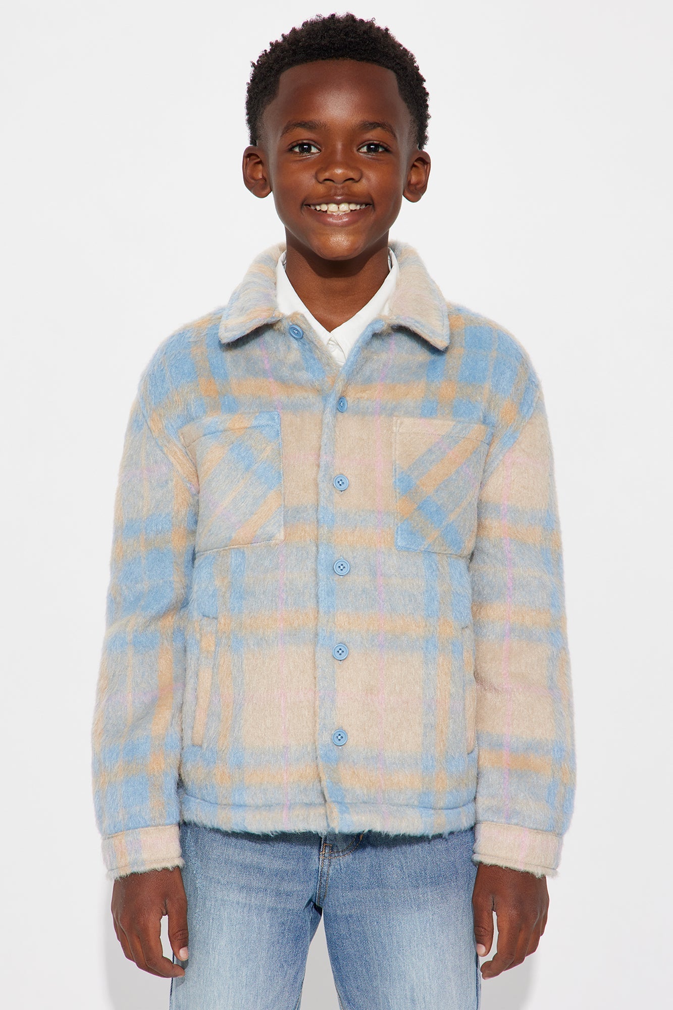 Mini Relaxed Arcola Plaid Shacket - Blue