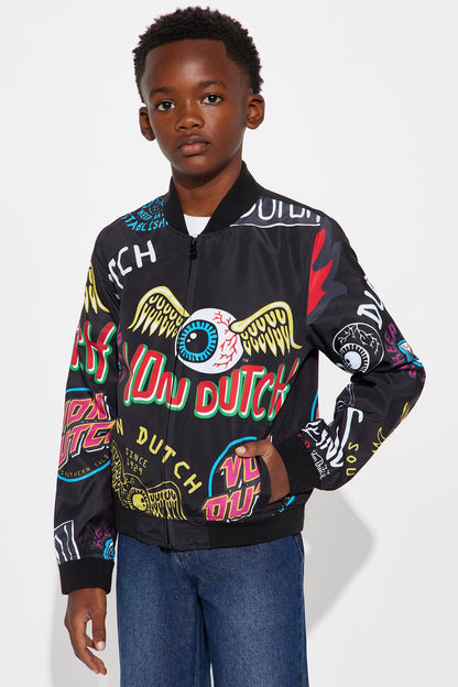 Mini Von Dutch All Over Icon Print Varsity Jacket - Black