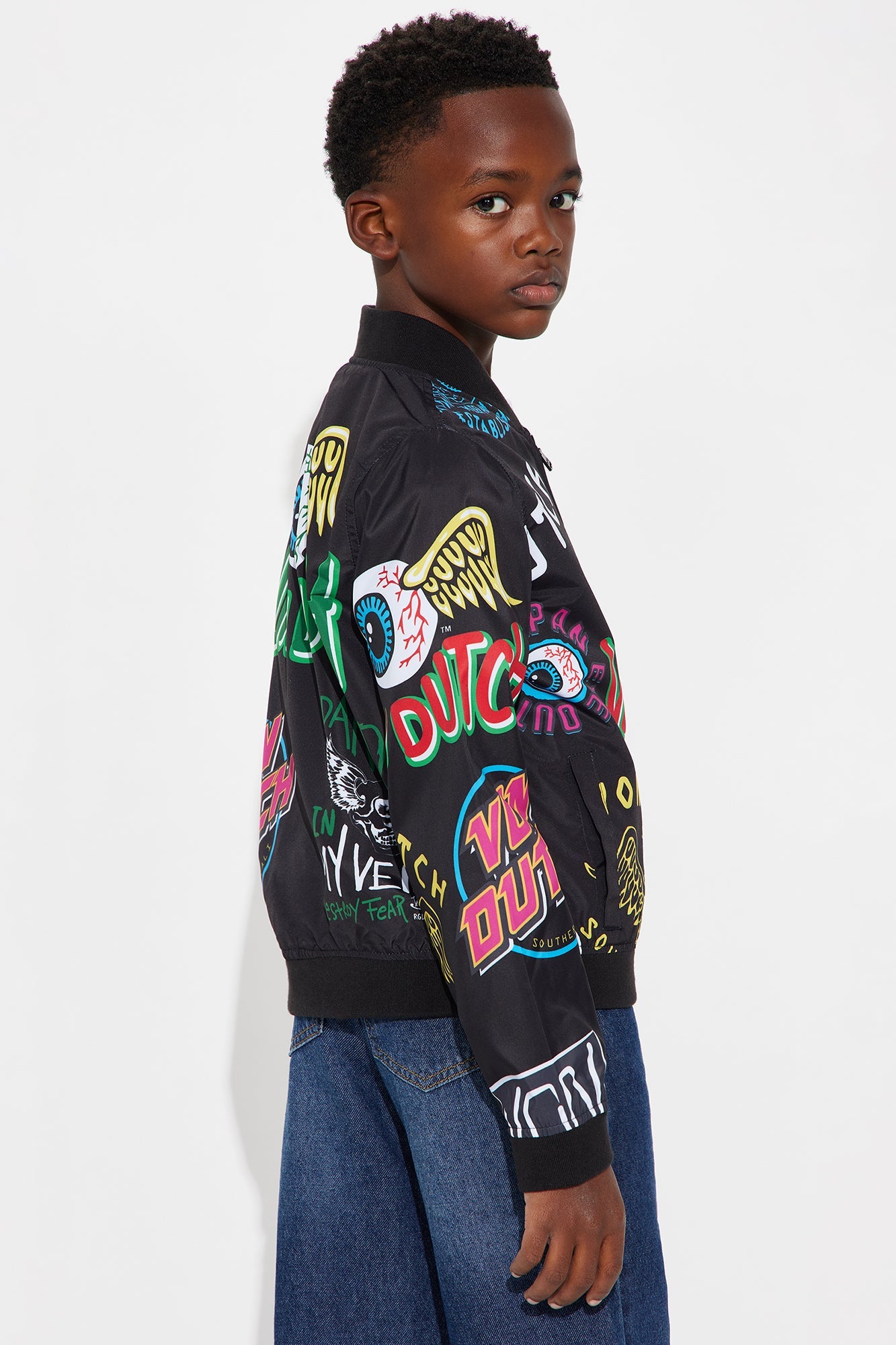 Mini Von Dutch All Over Icon Print Varsity Jacket - Black