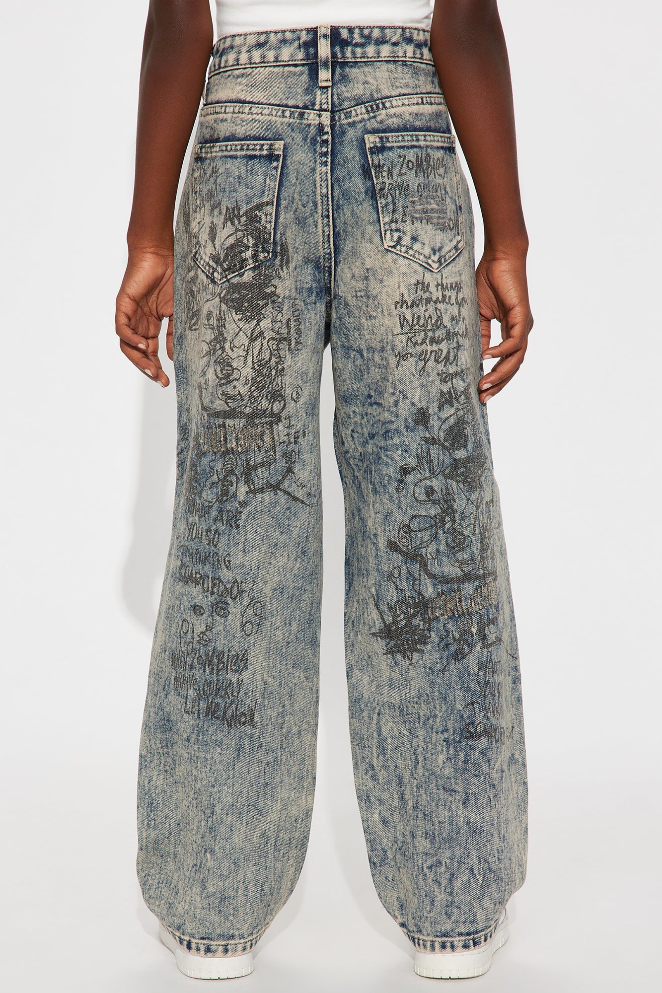 Mini Baggy Verbiage Distressed Jean - Vintage Blue Wash