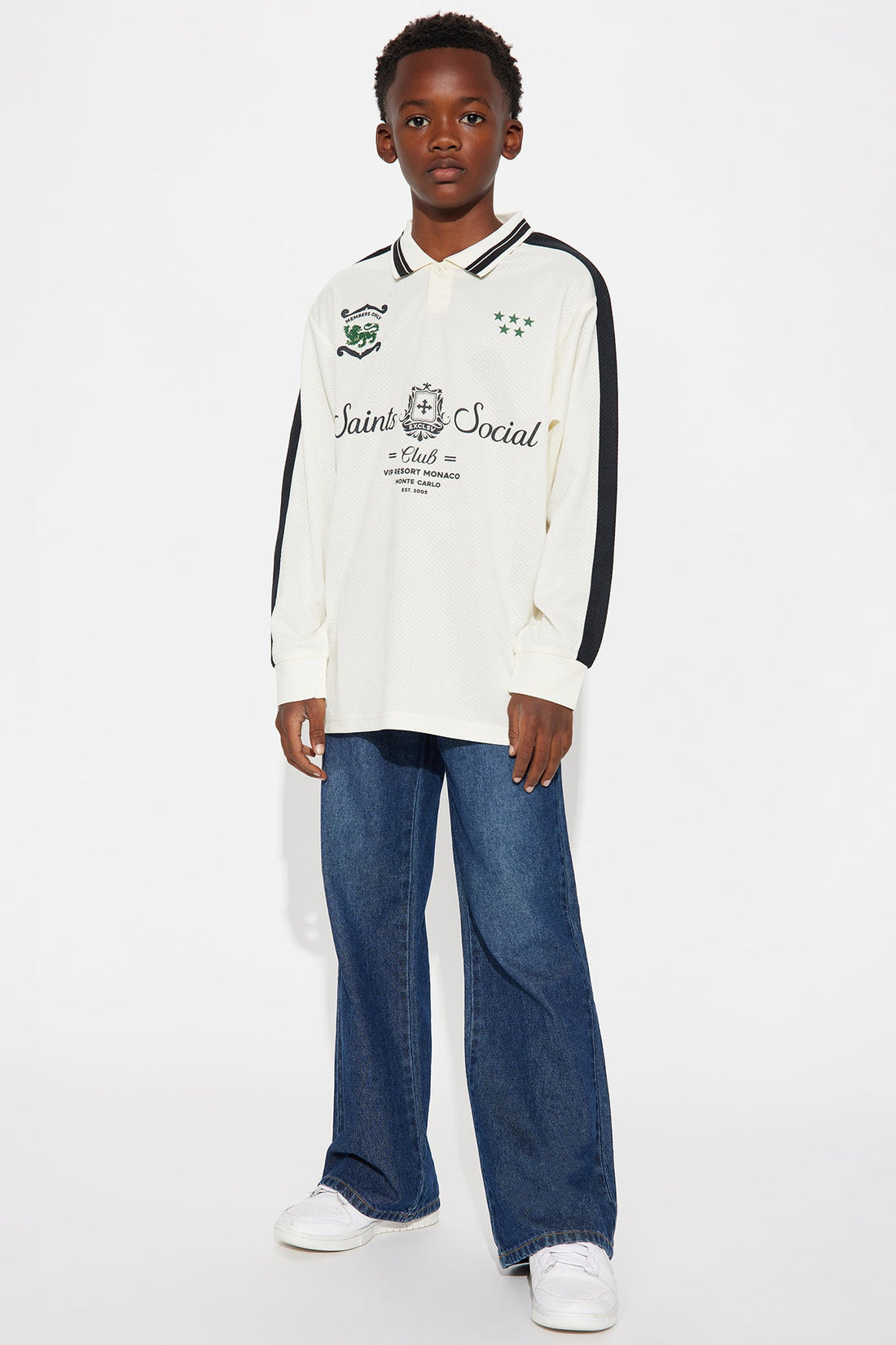 Mini Saints Social Long Sleeve Jersey Polo - Ivory